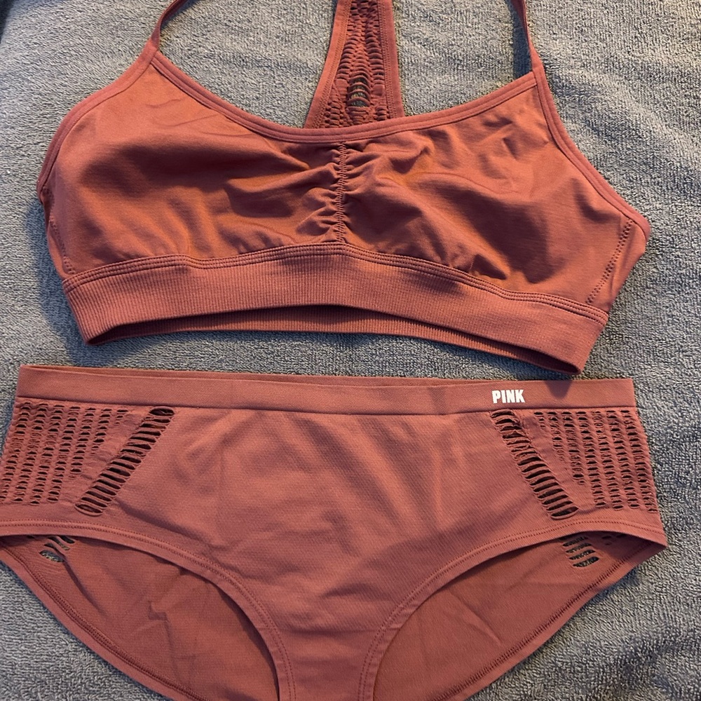 PINK Victoria's Secret Rust Sports Bra and Panty Set